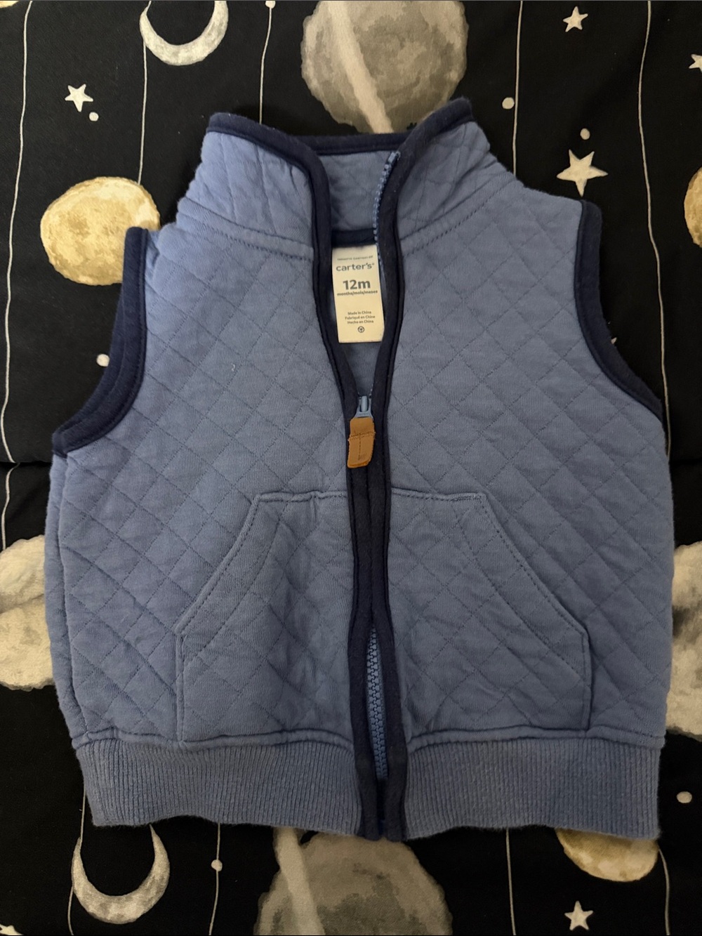 Carter's Light Blue Quilted Baby Vest with Navy Trim